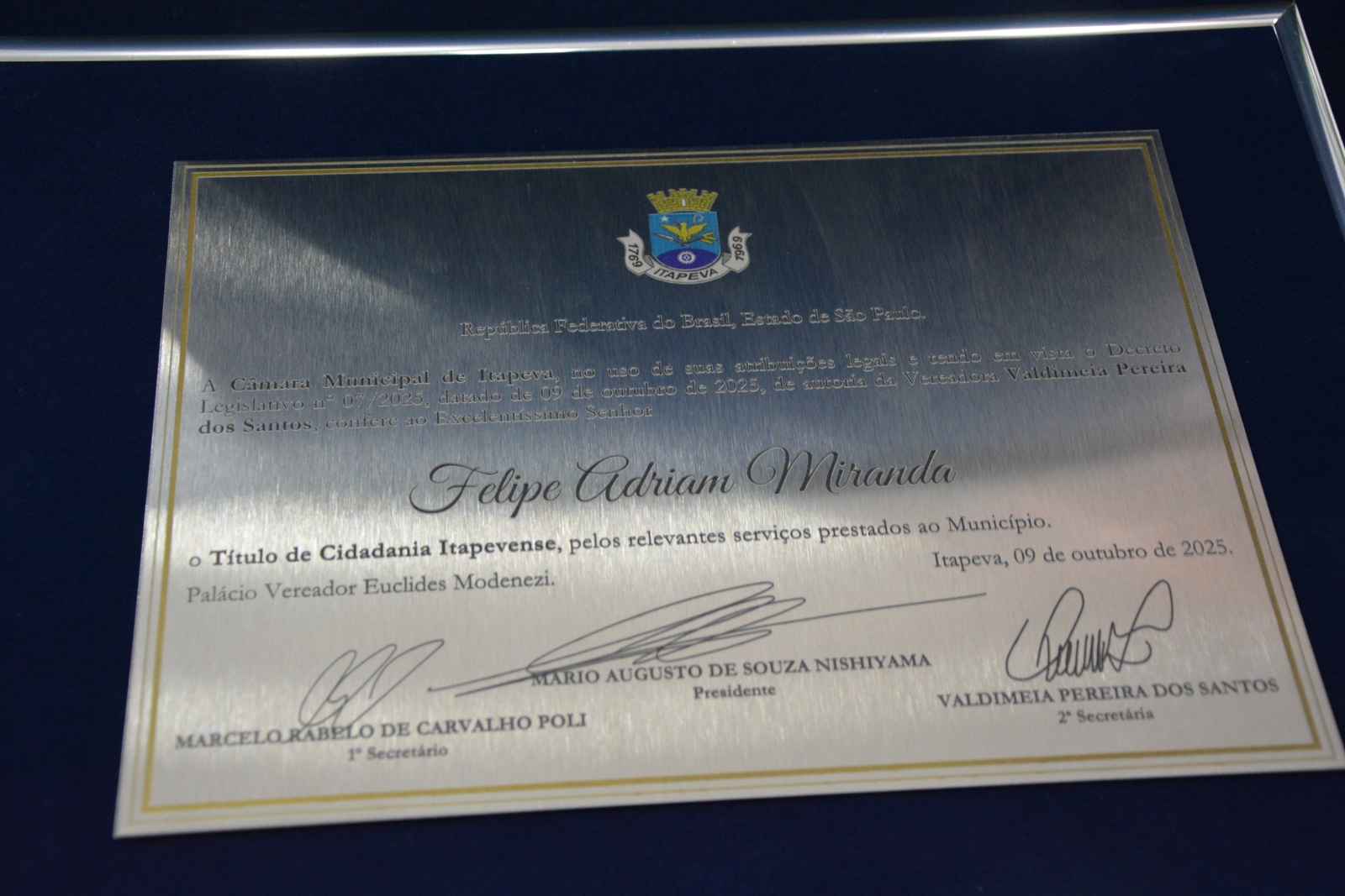 Sessão solene de entrega de título de cidadania ao empresário Felipe Miranda