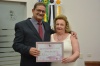 Maria de Jesus Falcin, professora aposentada e cantora, homenageada pelo vereador Margarido (PP)